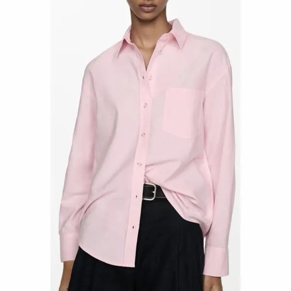 Mango Women's Size 4 Pink Button Front Shirt Long Sleeve Pocket Blouse